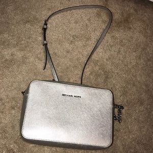 Silver Michael Kors Large Jet Set Travel Crossbody